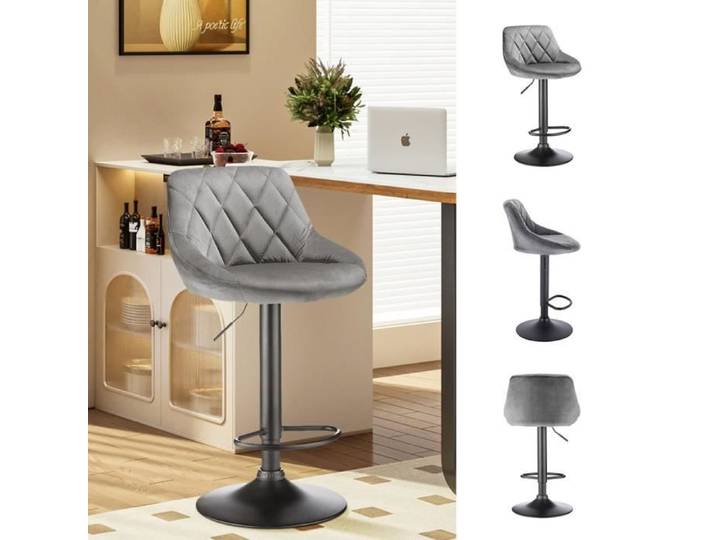 Tabouret de Bar - XUANYU - Spoon - Velours - Gris - Lot de 2