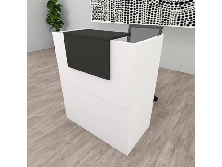 Henor Theke OJA 90x50x107 cm mit 4 Nivellierfüßen Weiß mit Graphit Arbeits-Innentisch mit 19-mm-Tischplatte. Für Empfang, Büro, Klinik, Friseursalon, Handel oder Kundenservice.