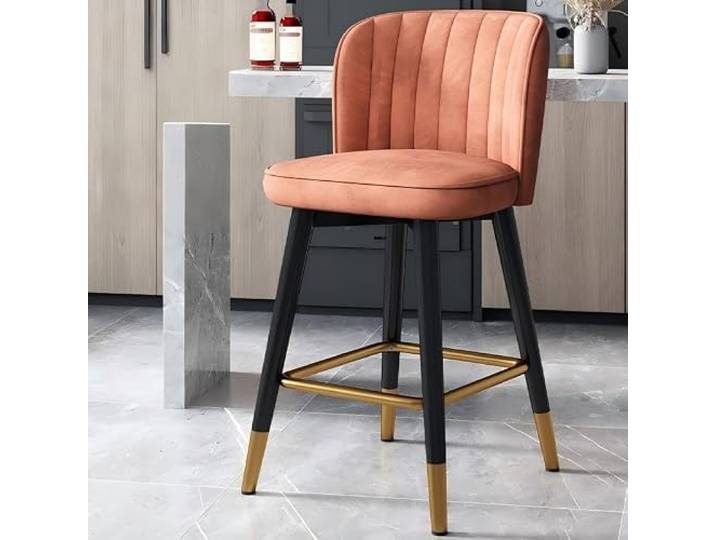 twwhyg Set aus 2 drehbaren Barhockern aus Samt mit hoher Rückenlehne, Küchenthekenstühlen, Verstellbarer Fußstütze for das Esszimmer(Orange,65cm)
