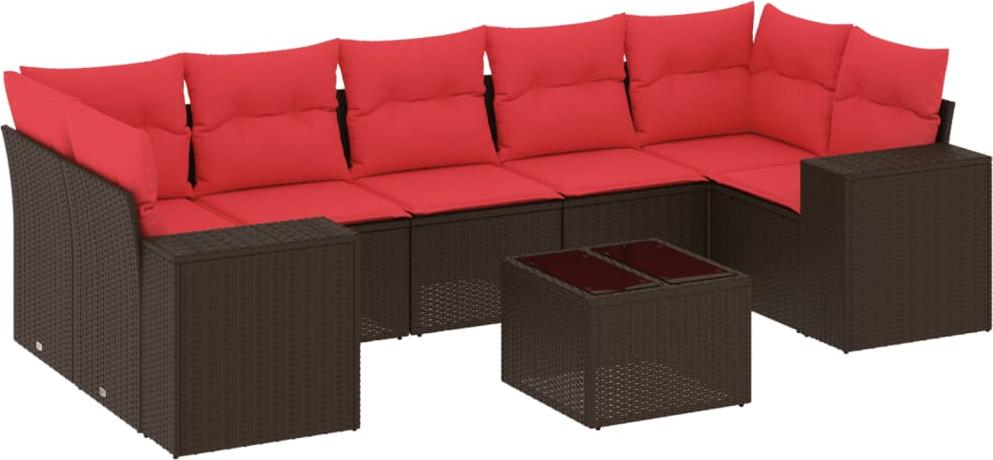 8-teiliges Gartensofa-Set mit Kissen, braun, Polyrattan