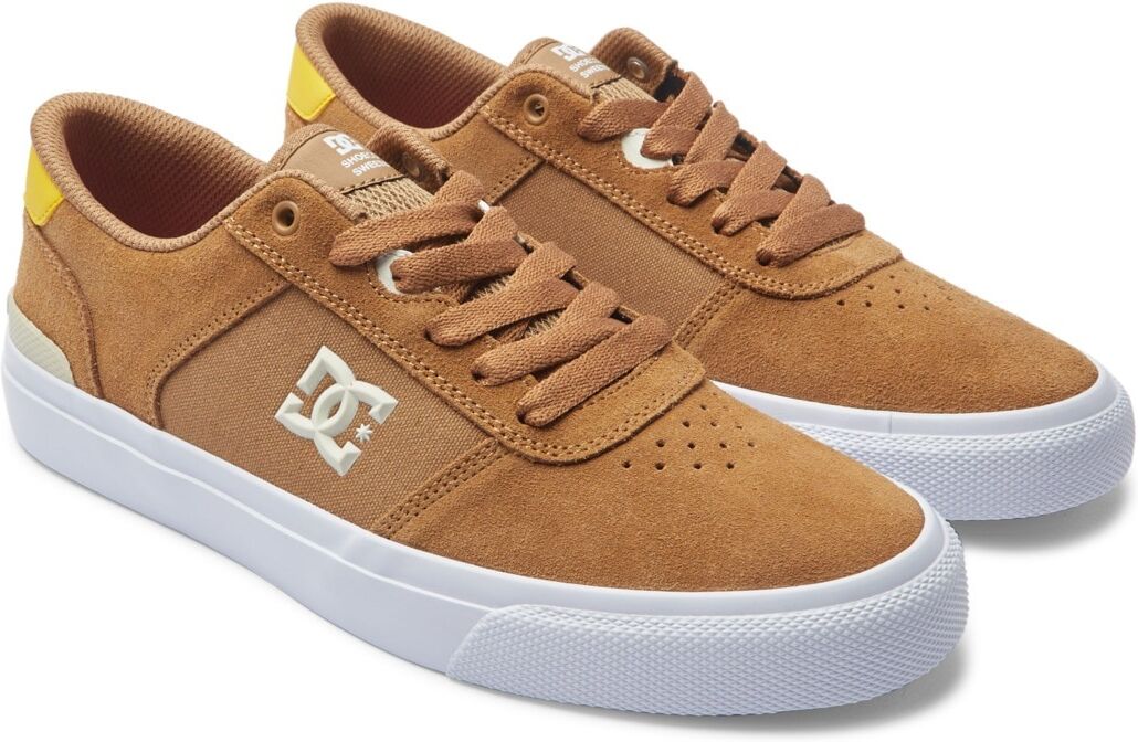 Skateschuh DC SHOES "Teknic S", Herren, Gr. 8(40,5), gelb (braun, gelb), Obermaterial: Leder [Kuh] / Futter: Textil / Aussensohle: Gummi., Schuhe Skateschuh braun, gelb 8(40,5)