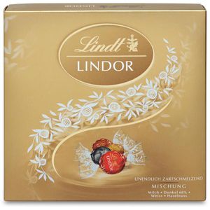 Lindt Pralinen Lindor Mischung, 15 Stück, 4 verschiedene Sorten, einzeln verpackt in Präsentbox, 187 g