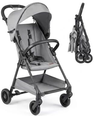 Costway Lightweight Travel Stroller with Canopy and Under-Seat Basket for Baby and Toddler-Gray