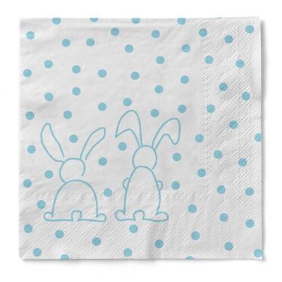 Sovie HOME Serviette Rabbits in Türkis aus Tissue 33 x 33 cm, 20 Stück - Ostern Punkte Hase