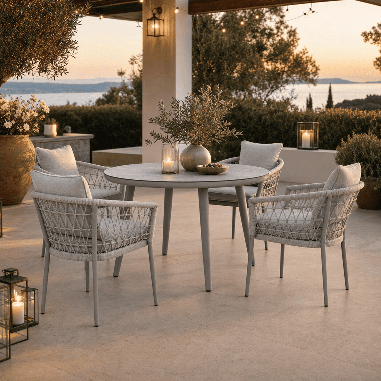 Morocco Outdoor Taupe Round 4 Seater Dining Set