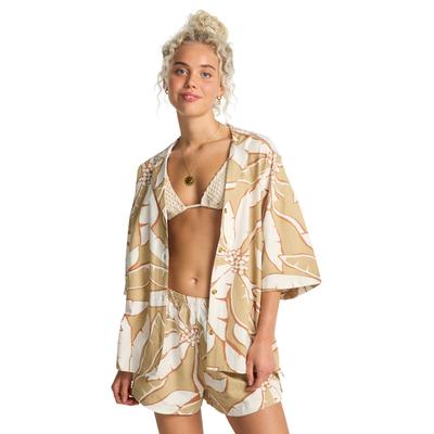 Hawaiihemd BILLABONG, Damen, Gr. L, N-Gr, beige (stone), Obermaterial: 92% Polyester, 8% Elasthan, Hemden Hawaiihemd, Langarm-Ausführung, aus Polyester und Elasthan