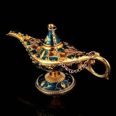 Uplift Essentials Vintage Genie Magic Lamp Aladdin Inspired European Metal Ornament & Russian Style Decor gold Blue l