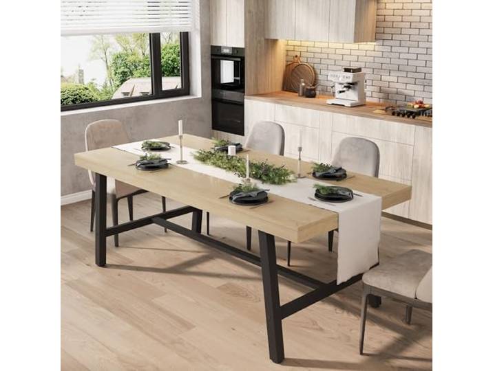 GarveeMore Esstisch Küchentisch Esszimmertisch Für 6 Bis 8 Personen Rechteckig Holztisch Industriedesign Tisch Mit Stabilen Schwarzen Metallbeinen Für Küche, Wohnzimmer & Esszimmer, 180x90x76cm