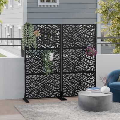 Lirago 2Pcs Metal Privacy Screen Freestanding Outdoor Divider Rust-Proof Galvanized Steel Decorative Fence Panel