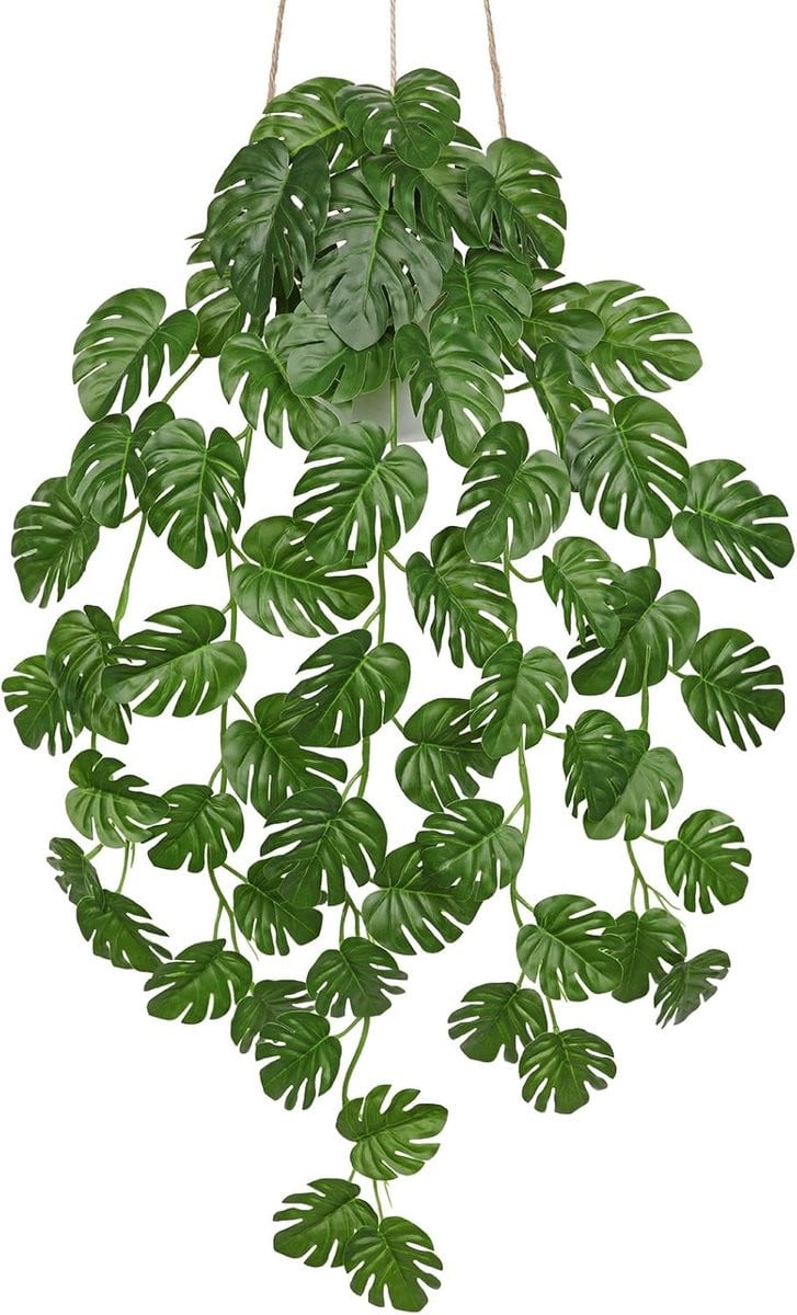 Kunstmatige Monstera in pot - 72 cm - Groene hangplant voor woonkamer, slaapkamer of keuken