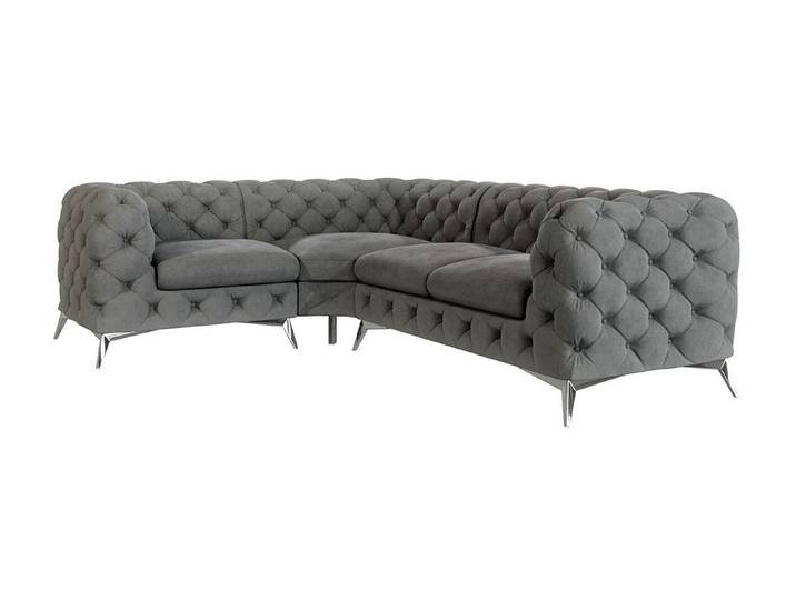 S-Style Möbel Ecksofa Kalina, Chesterfield mit silbernen Metall Füßen, mit Wellenfederung