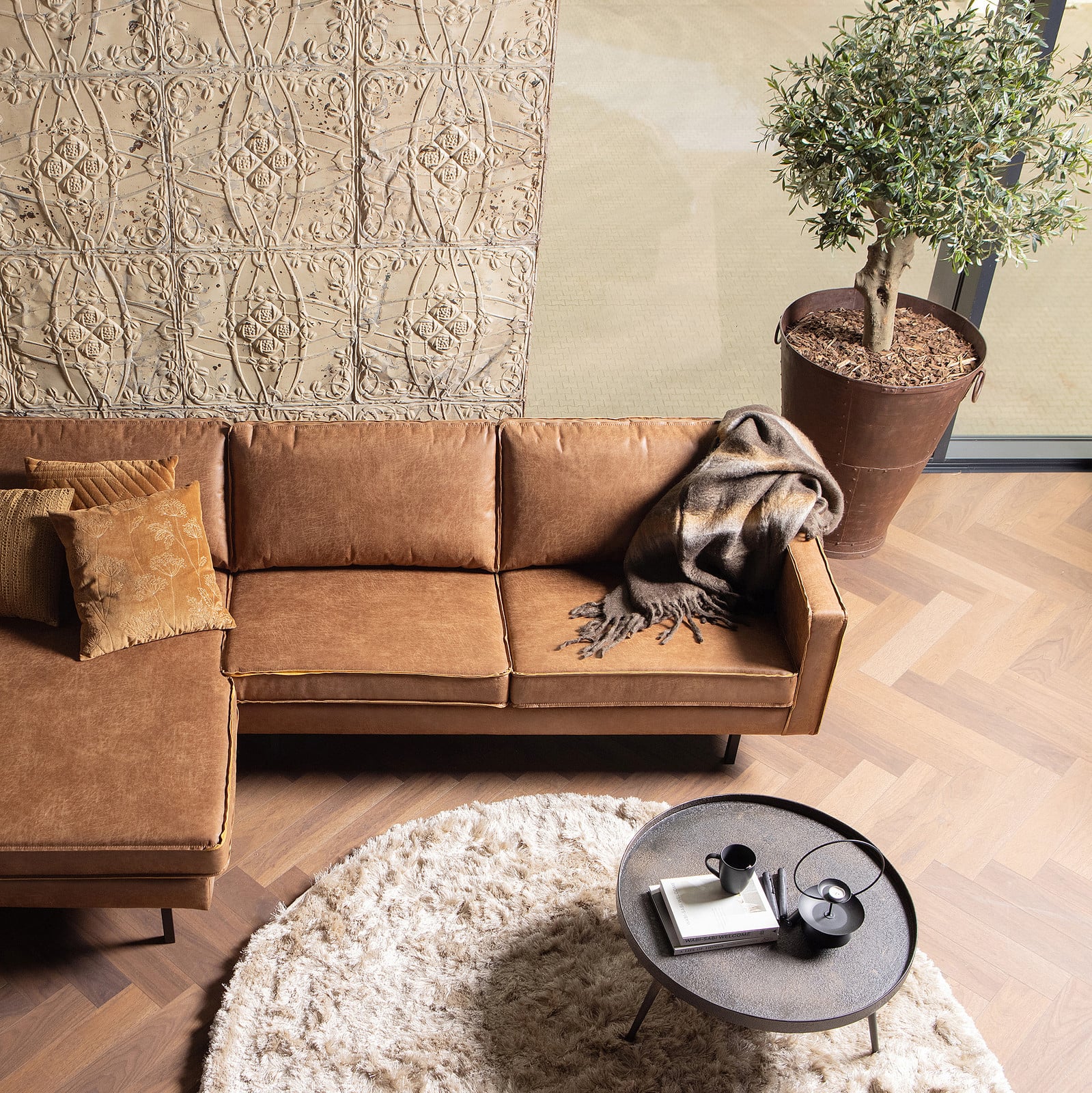 WOOOD Salontafel Bounds rond beige en zwart met metalen onderstel, Diameter: 74 cm