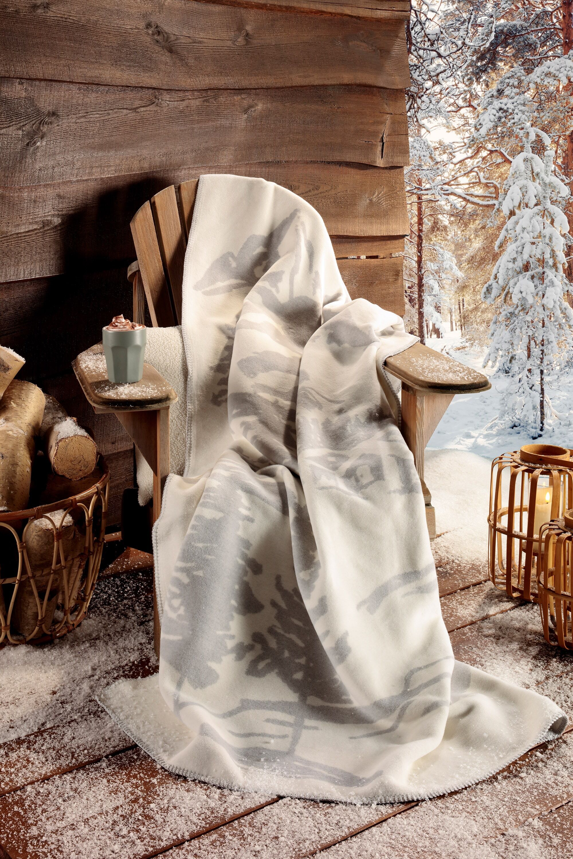 Wohndecke BIEDERLACK "Mountain Dreams", grau, B:130cm L:170cm, Kaschmir, Wolle, Wohndecken, Wohndecke, romantischer Winter in den Bergen grau B/L: 130cm x 170cm