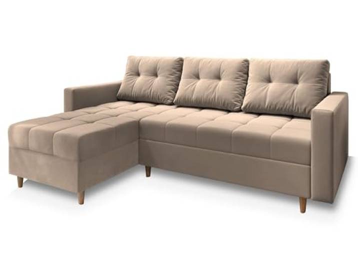 Masseno Ecksofa Milo L mit Schlaffunktion L-Form, Sofa mit Bettkasten, Wohnzimmersofa, Couch, Soffa, Bettsofa, Couchgarnitur- Beige, Paros 02