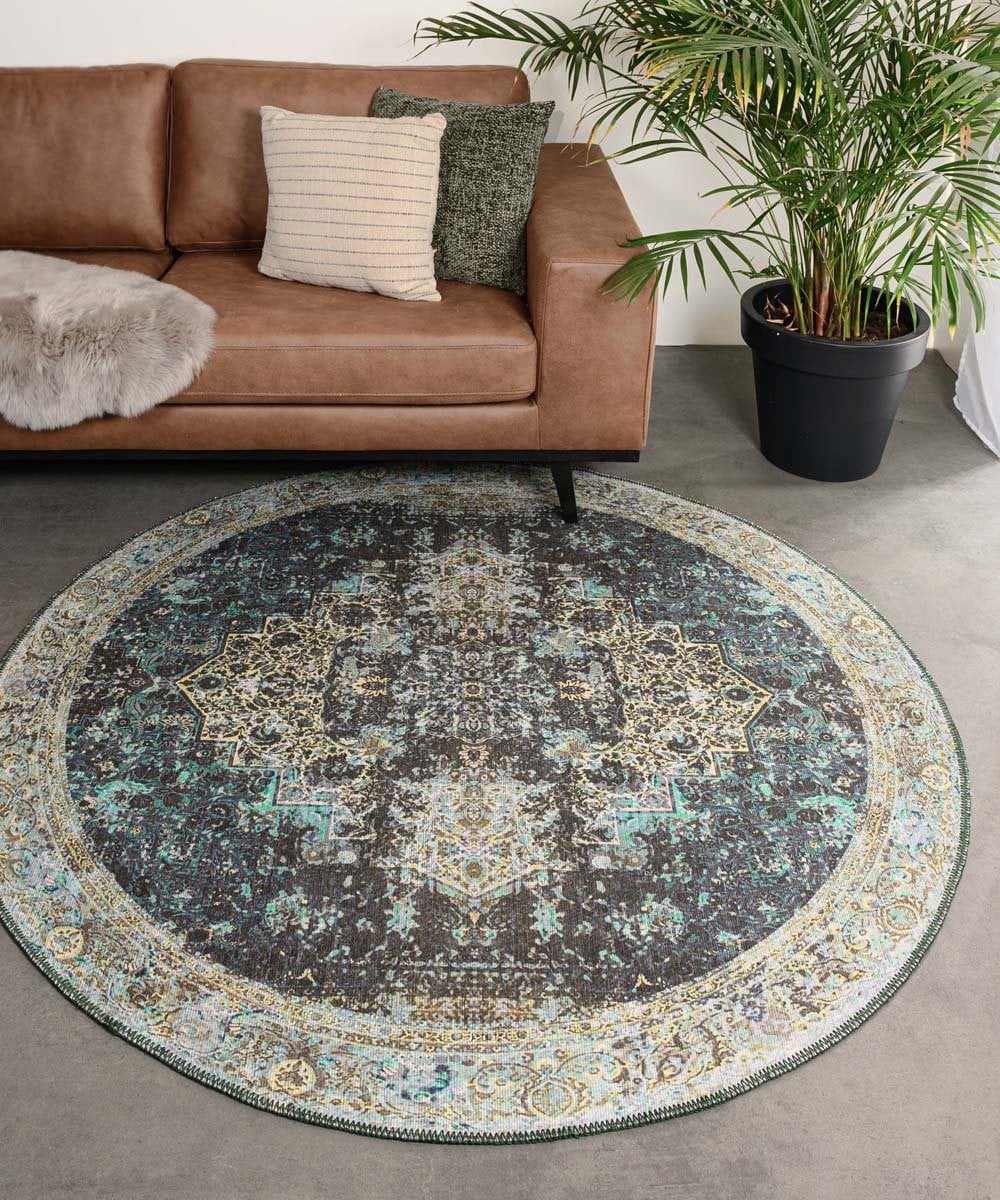 Rond vintage vloerkleed Fade No.2 groen