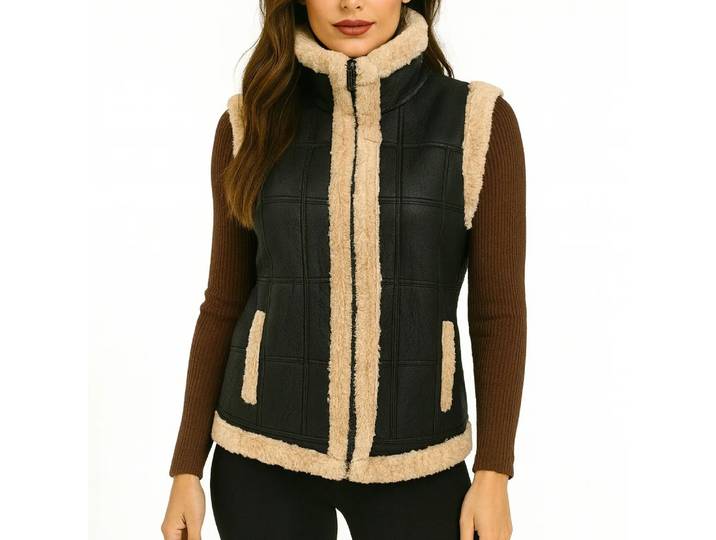 Gilet en cuir de mouton véritable pour homme, avec doublure en fourrure, classique, unisexe, B230823