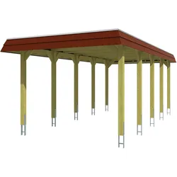 Skan Holz Walmdach Carport-345x741-roteBlende-imprägniert (farblich unbehandelt) Holzcarport
