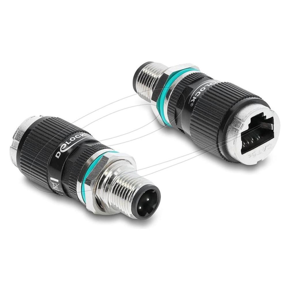 Delock M12 Adapter D-kodiert 4 Pin Stecker zu RJ45 Buchse zu (RJ45) (90662)
