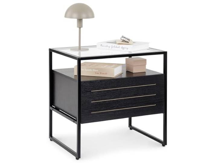 IDIMEX Nachttisch ARUMA mit Schublade, Schwarz – Nachtkommode modernes Design mit Glasplatte und Metallgestell, kompakter Nachttisch mit offenem Fach und Schublade, ideal für Schlafzimmer