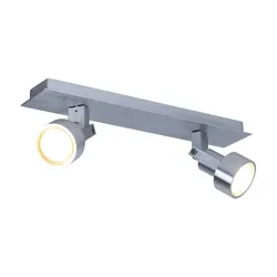 Deckenleuchte 2 Flammig Spotlampe schwenkbar Deckenlampe 2 Strahler Chrom, 2x LED 3,2W 240Lm warmweiß, LxBxH 34x7x14 cm