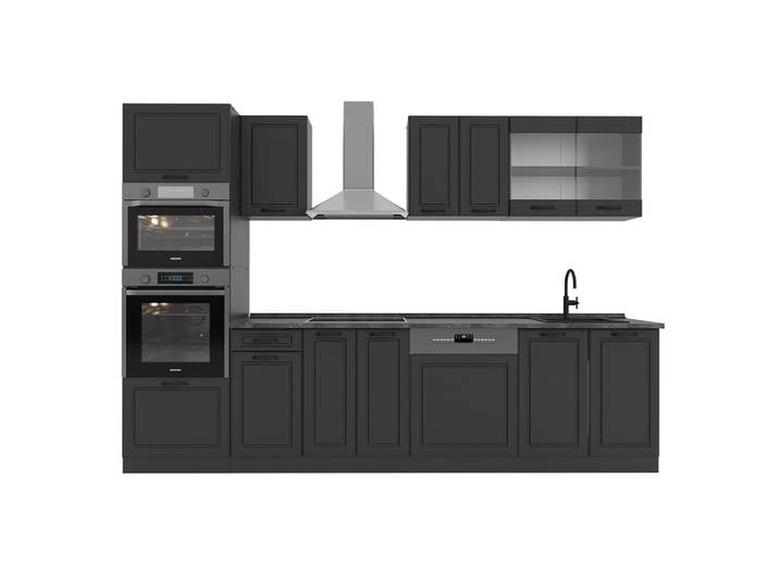 Cuisine avec armoire haute pt anthracite anthracite 300x81,6cm