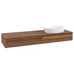 Villeroy und Boch Antao Waschtisch-Unterschrank L16012HM mit Beleuchtung, 160x19x50cm, Waschbeckenplattenfarbe warm walnut, warm walnut