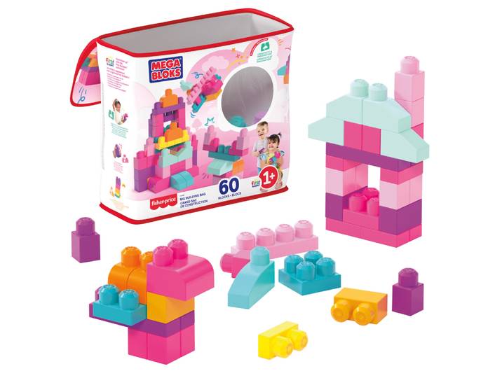 mega bloks - sac medium rose 60 briques - briques de construction - 12 mois et +