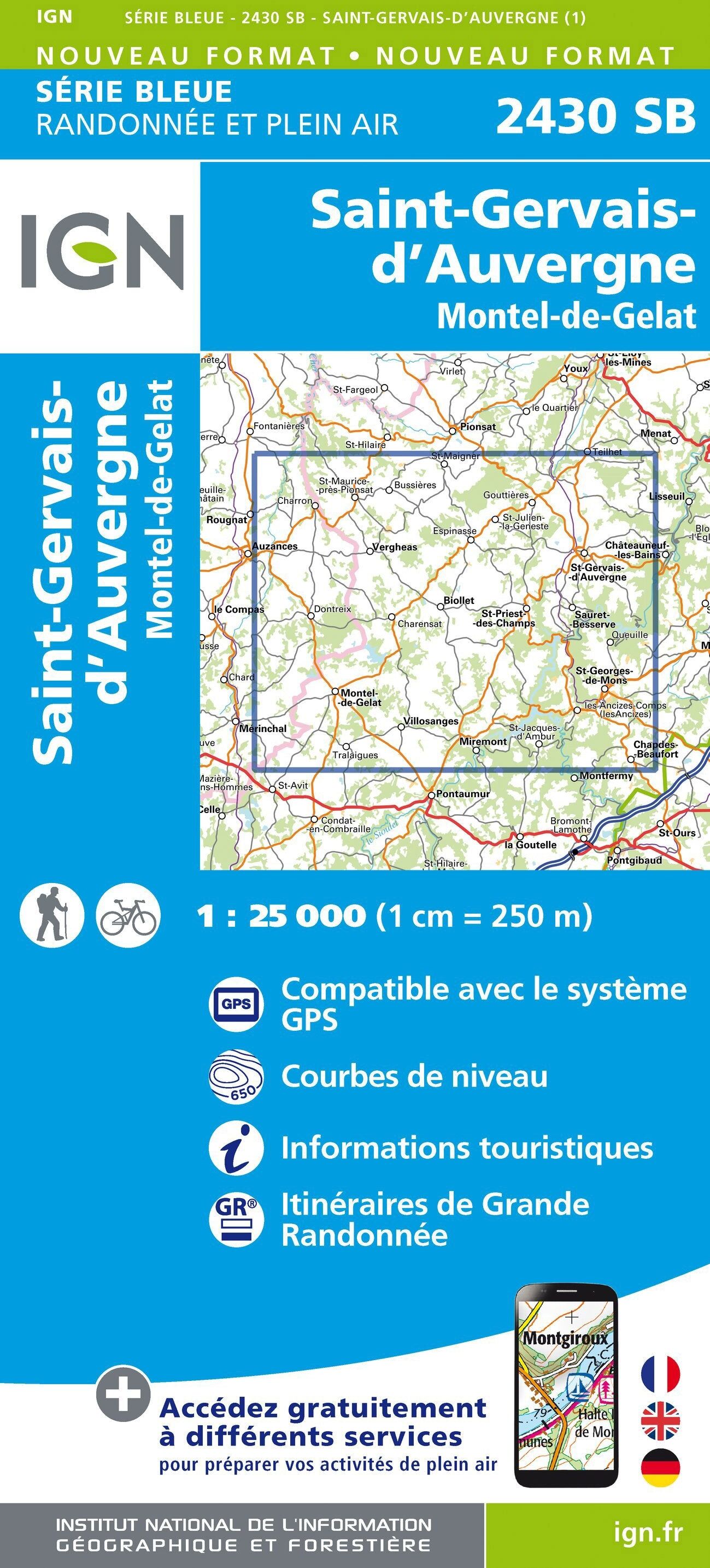 Carte de randonnée IGN Série Bleue n° 2430 - Saint-Gervais d'Auvergne