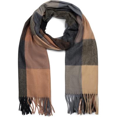 Schal STYLEBREAKER "Weicher karierter Schal mit Fransen", Damen, braun (braun, schwarz, grau), Obermaterial: 100% Viskose CV., Modisch, Modetücher Schal