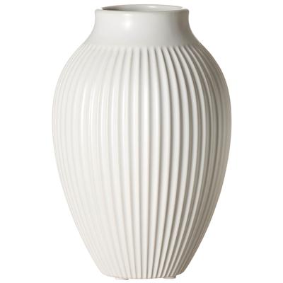 Tischvase RITZENHOFF & BREKER "Vase Alsta, 13/13/19 cm, Weiß, Grau oder Beige, bauchige Vase", weiß, B:13cm H:19cm T:13cm Ø:13cm, Steingut, Vasen, mit feiner Rillenstruktur