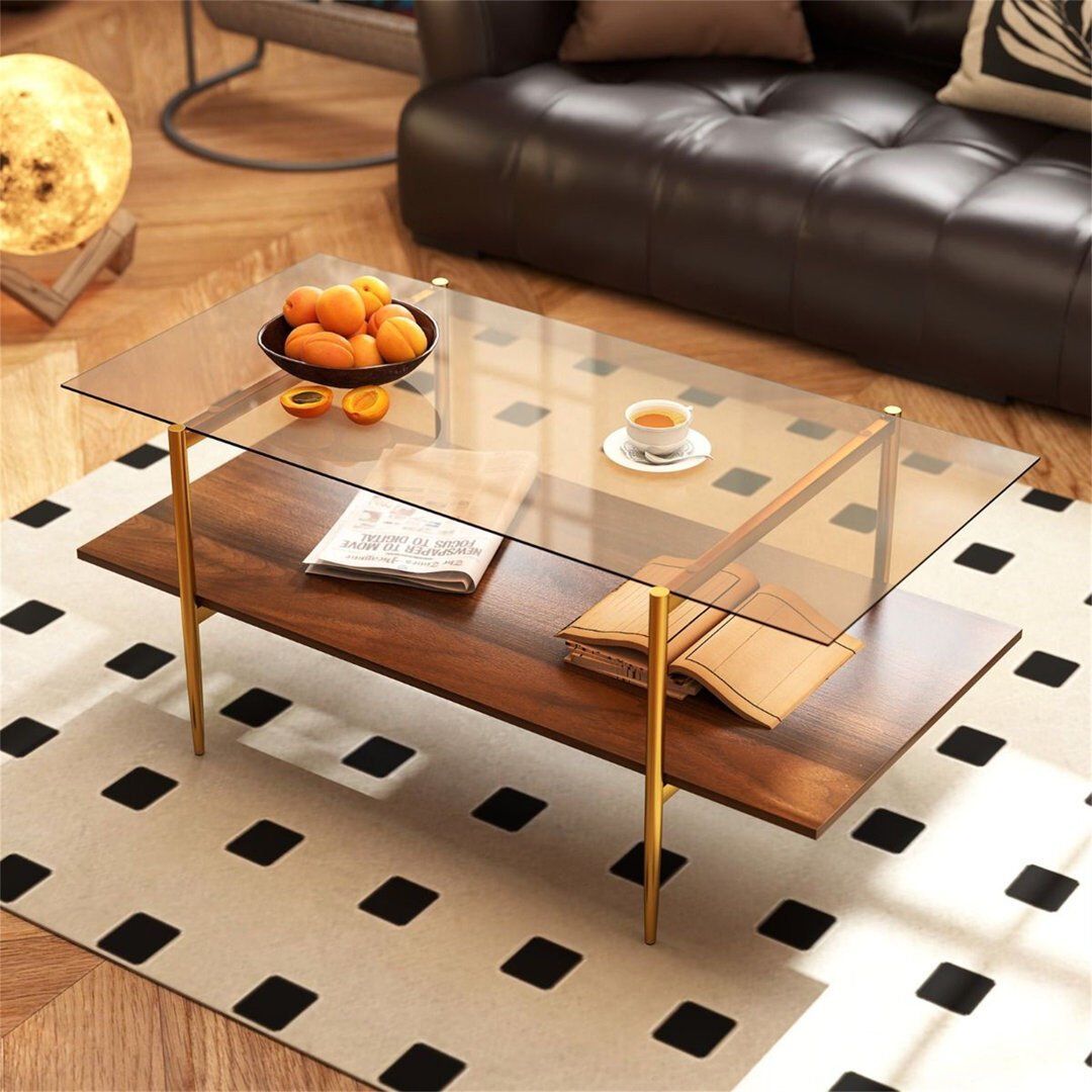 George Oliver Coffee Table with Storage Clear 44cm H X 104cm W X 53cm D