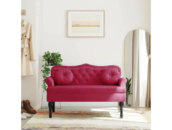 TEKGHUT Sitzbank mit Kissen Weinrot 120,5x65x75 cm Samt Samtbezug, Kautschukholzbeine, Sperrholzgestell, 110 kg pro Sitzplatz, Knopfheftung