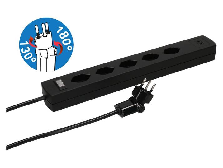 Max Hauri Steckdosenleiste Safety Line 5x Typ 13 90° schwarz Schalter USB Magnet 5m clip-clap