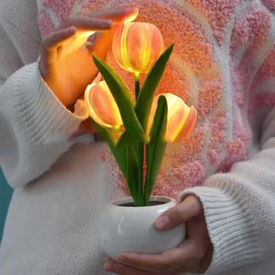 Uplifted Finds LED Tulip Night Light Simulation Flower Desk Lamp Romantic Table Decor Gift For Girlfriend orange usb Charging