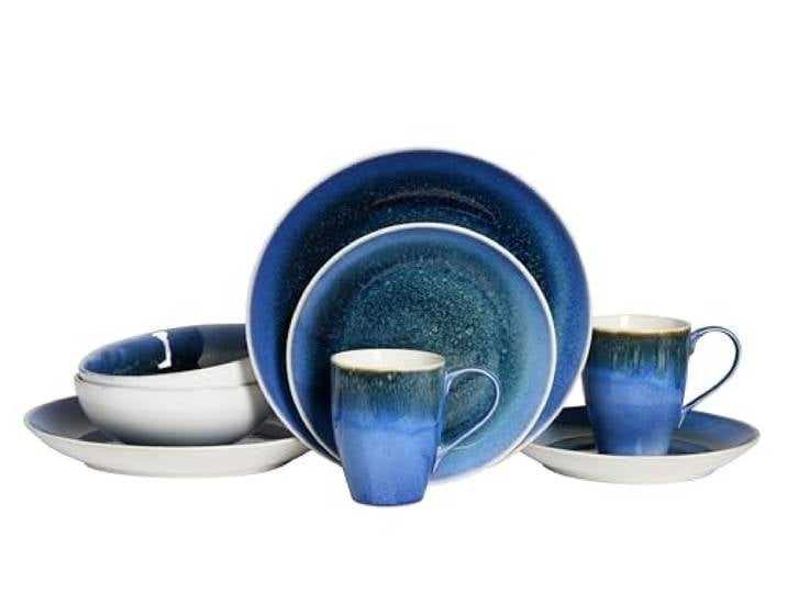 CreaTable\, 25862\, Série Caldera Bleu\, service de vaisselle\, ensemble de 8 pièces.