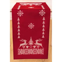 Stickläufer "Hirsche rot/weiß"