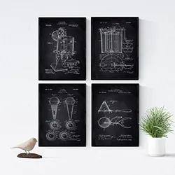 POSTER Set mit 4 Schwarz Eismaschine Patent A4 Rahmenlos