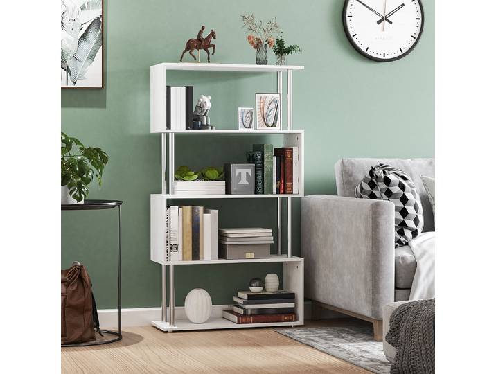 HOMCOM Bibliothèque S Design 4 Niveaux 80x30x145 cm Blanc