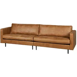 Sofa Rodeo Classic 3 Sitzer Lederoptik, modern klassisch, cognacbraun, komfortabel gepolstert