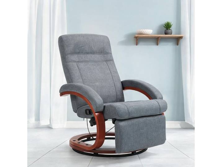 Fauteuil relax rotatif gris 360° dossier 135° et repose-pieds tissu polyester