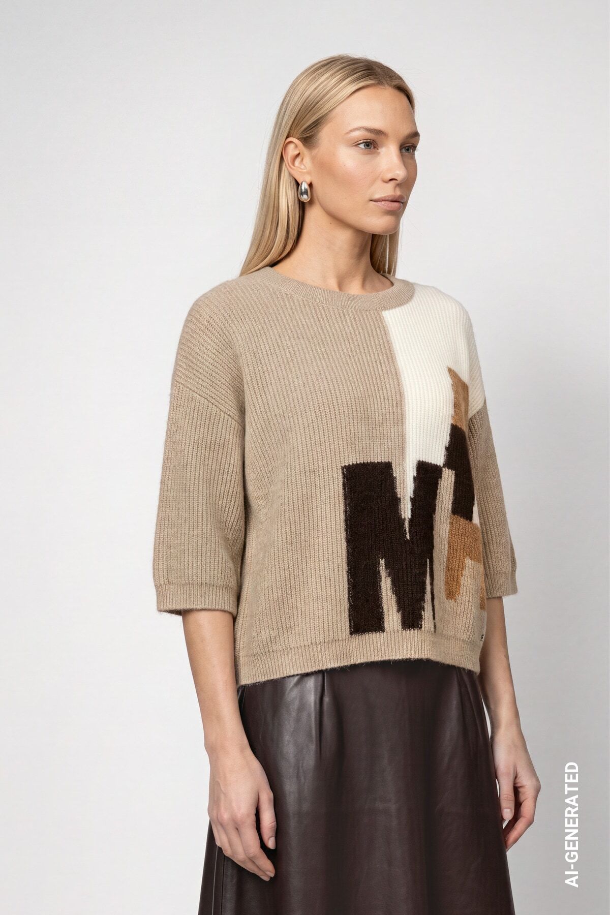 Strickpullover MONARI "Pullover Intarsie", Damen, Gr. 34, beige (hellbraun), Strick, Obermaterial: 59% Polyacryl, 34% Viskose, 7% Polyester, gemustert, regular fit taillenbedeckt, Rundhals, eingesetzt gerader Abschluss, Pullover Strickpullover, Regular fi