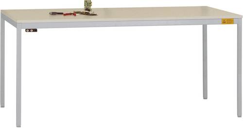 Manuflex LD1113.9006 ESD ESD-Arbeitstisch UNIDESK mit Kautschukplatte, Gestell Alusilber ähnlich RAL 9006, BxTxH = 2000 x 800