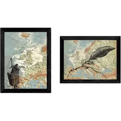 POSTER Set Mit 2 Vintage Stil Seemann Mit Fernglas Über Europa. A4 Rahmenlos