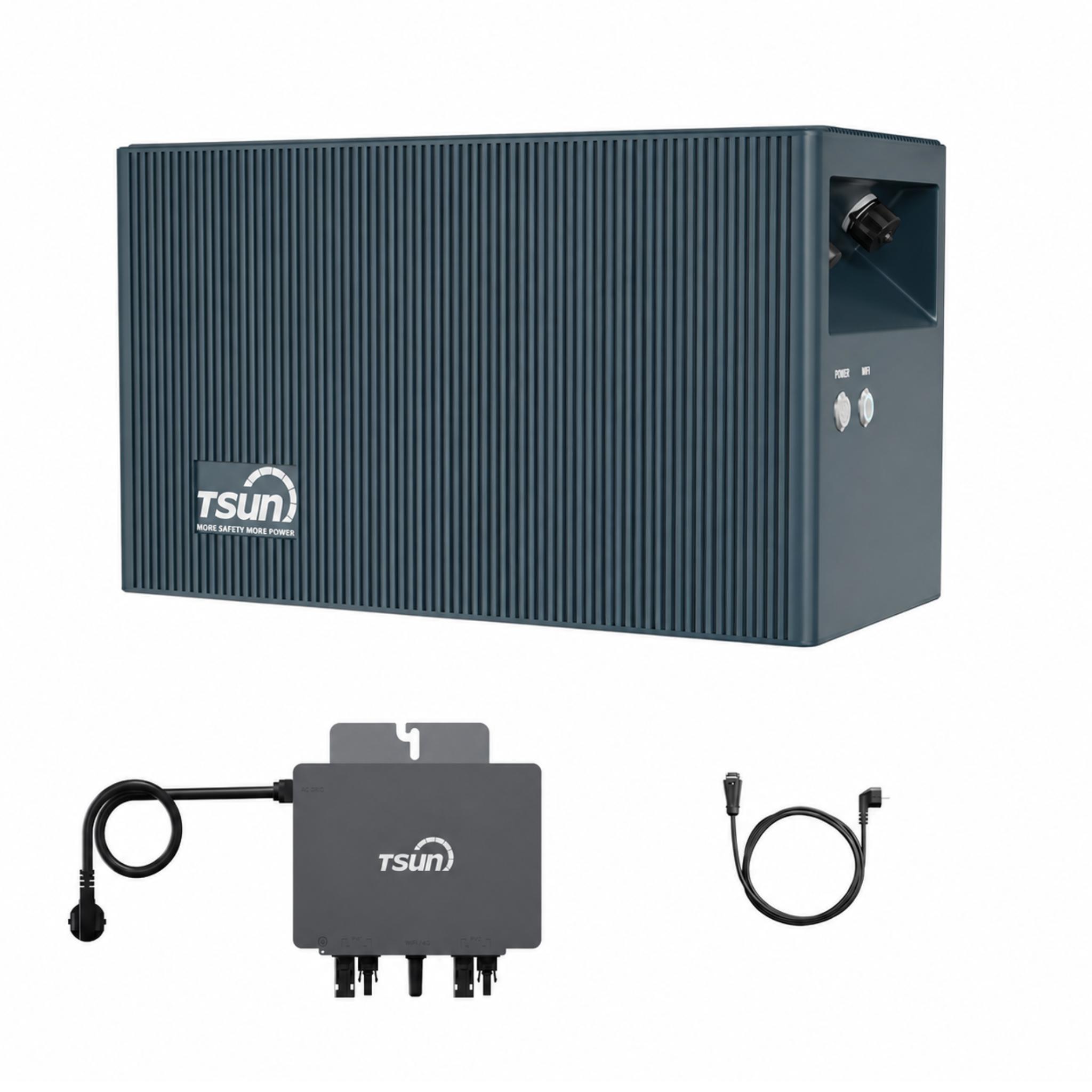 Powerness Balkonkraftwerk Speicher, TSUN DCU2000Lite mit TSUN 800W Mikrowechselrichter, 314Ah Industriezellen, 2400W PV Input & Dual MPPT, Plug & Play