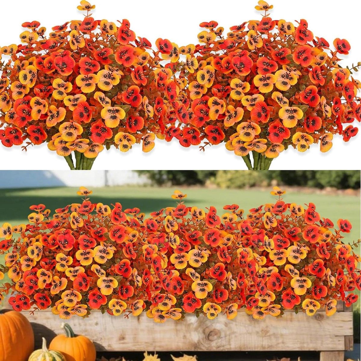 Set van 10 weerbestendige zijden kunstbloemen bundels in herfstkleuren voor buiten decoratie