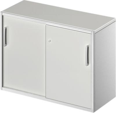 Schäfer Shop Genius Beistellschrank TETRIS SOLID, 2 OH, in Schreibtischhöhe, B 1000 mm, 25 mm Abdeckplatte, lichtgrau/weißalu