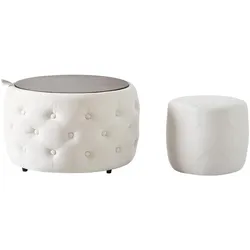 OTTOMANE 2-teilig Samt Beige – Nesting-Design mit Stauraum & Holzablage