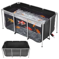 VEVOR Canvas Fischteich 757 L Aufstellfischteich Schwarzes PVC Koi-Becken, Rechteckiges Goldfischbecken mit Sichtfenster, Edelstahlrahmen & Ablassventil, zur Koi-Zucht und Bewässerung