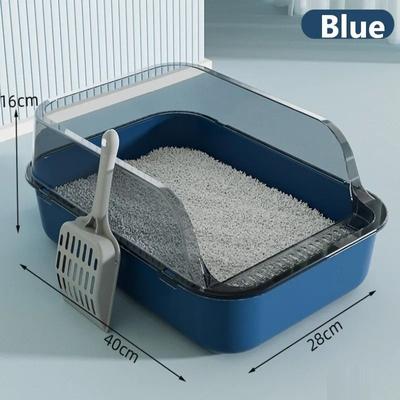 Inspired Finds Semi Enclosed Splash Guard Cat Litter Box Easy Clean Kitten Litter Tray With High Sided Anti Mess Design blue Splashguard