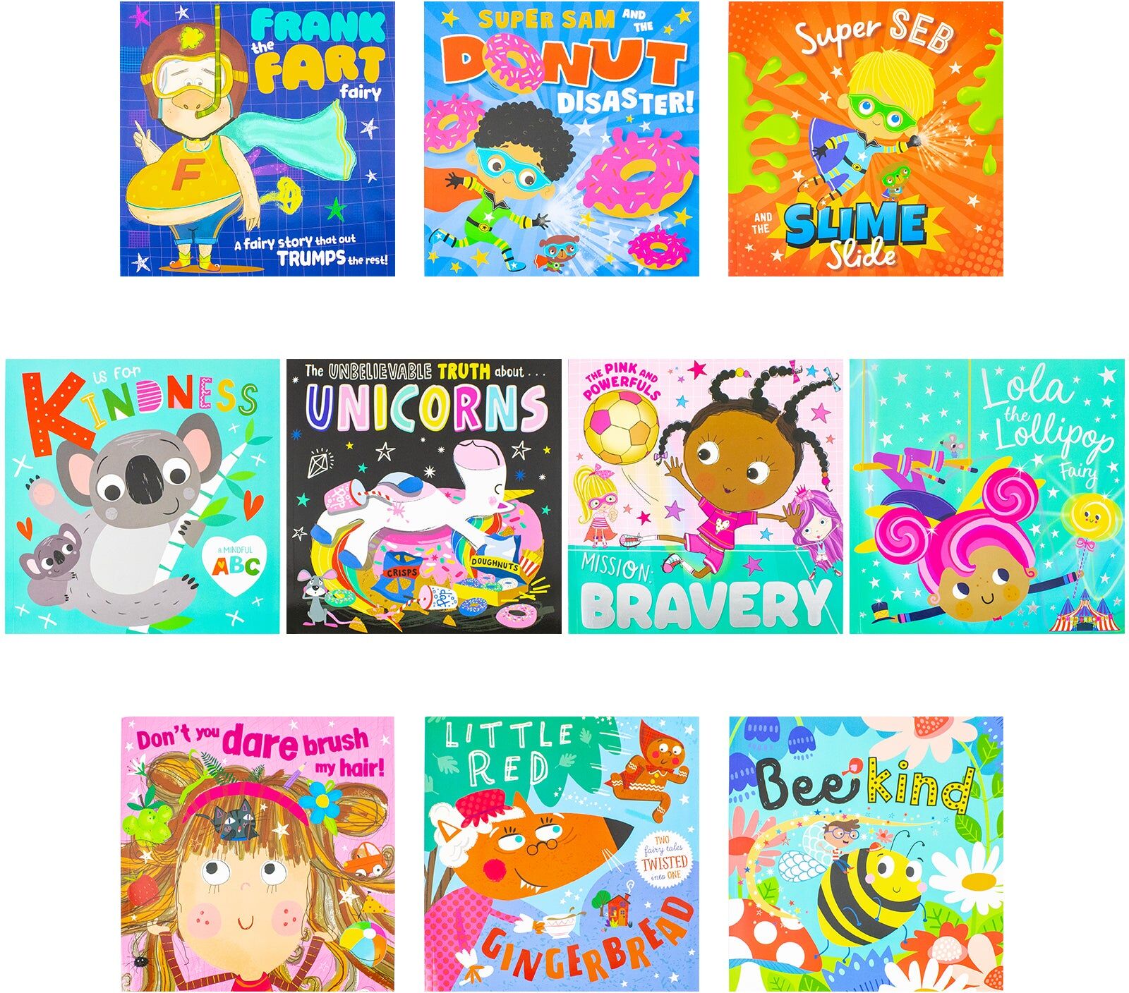 Make Believe Ideas Children's Picture Books 10 Books Collection Set (Frank the Fart Fairy, Super Sam and the Donut Disaster, Super Seb and the Slime Slide, K Is For Kind